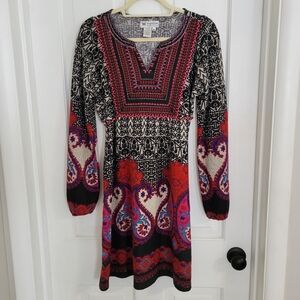 Papillon Artsy Dress Women MEDIUM Empire Waist Tie Paisley Boho Hippie Whimsical